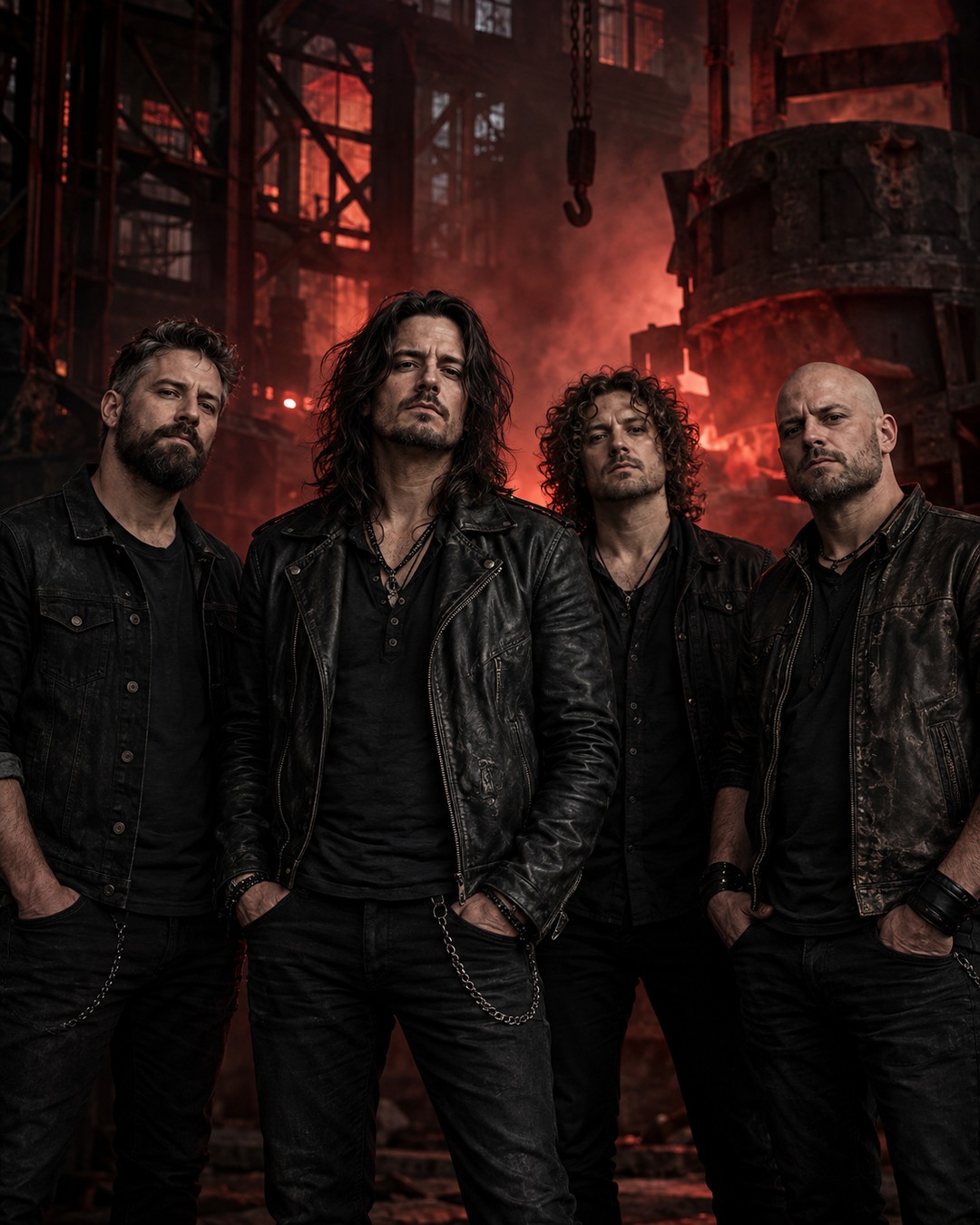 AI-created portrait of the four fictional Iron City Saints musicians